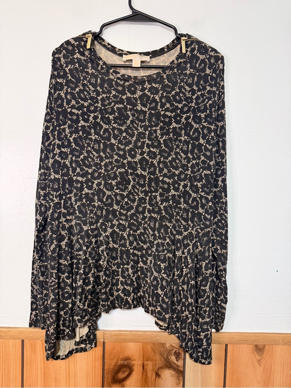 Michael Kors Black and Cream Leopard Print Long Sleeve Top